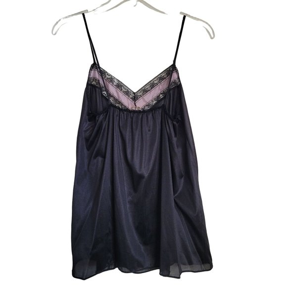 Vintage Black Silky Nylon and Lace Trim Baby doll and Robe Lingerie Lady Cameo - Picture 8 of 11